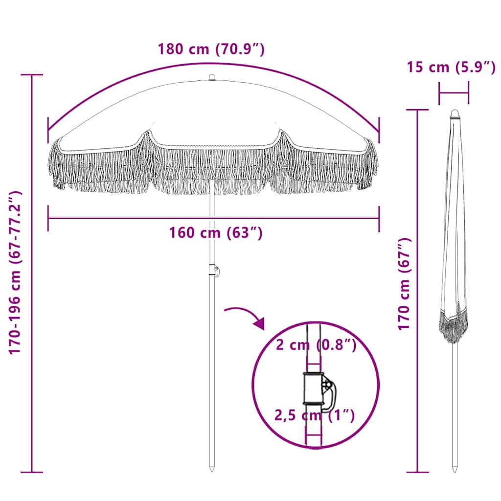Parasoll Gul og hvit Ø 160 x 195 cm Stål