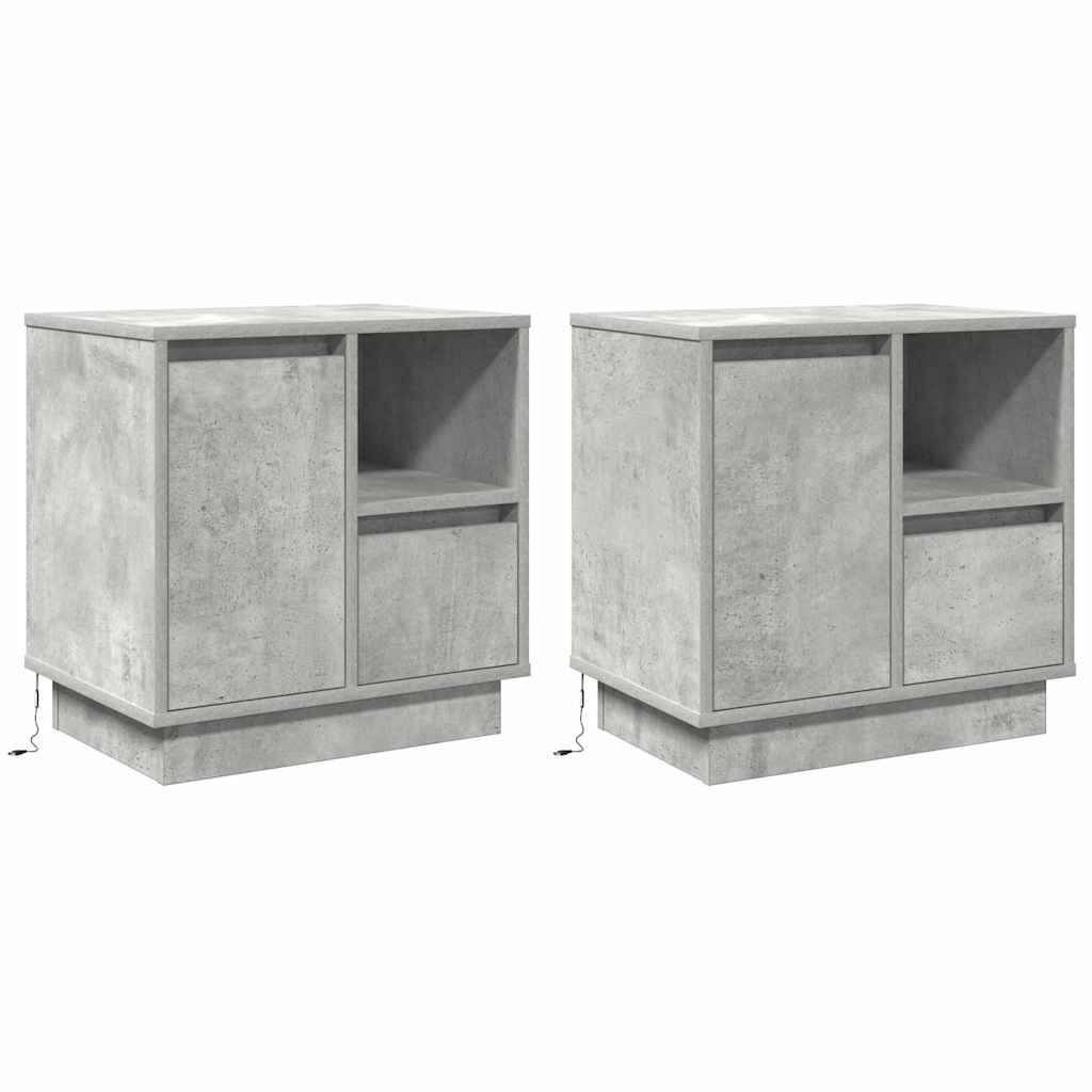 Nattbordskap 2 pcs Betonggrå 50 x 34.5 x 50 cm. Konstruert tre