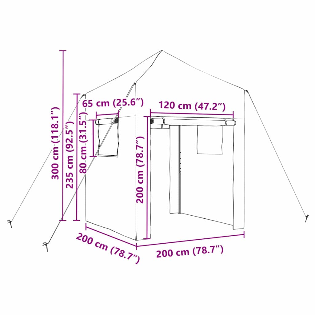 Drivhus med tak grønn 200 x 200 x 300 cm Stål