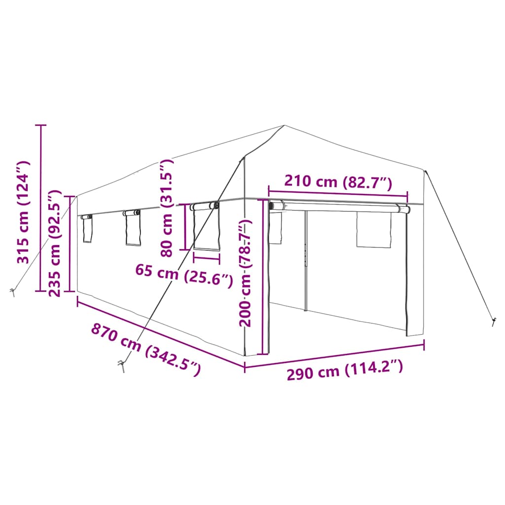 Drivhus med tak grønn 290 x 870 x 315 cm Stål