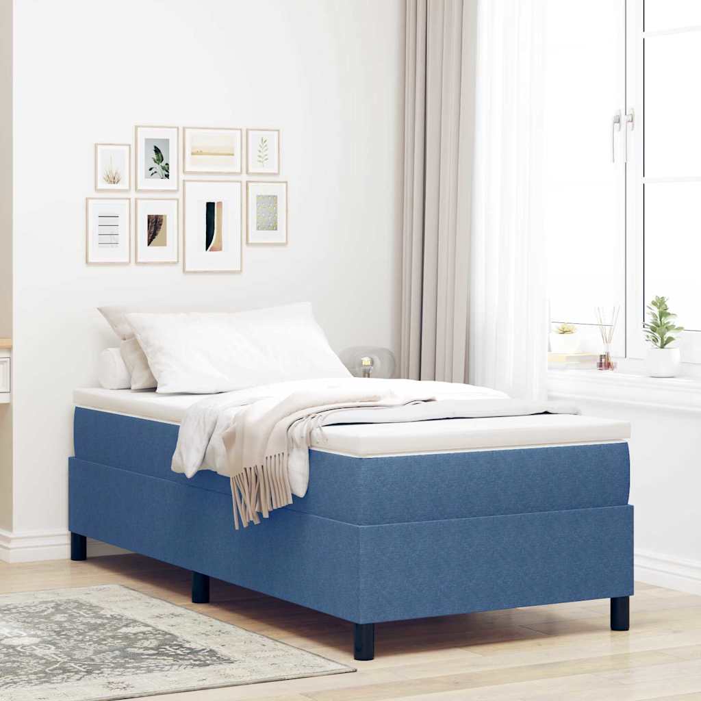 Box Spring Seng Blå Enkel Cordfløyel