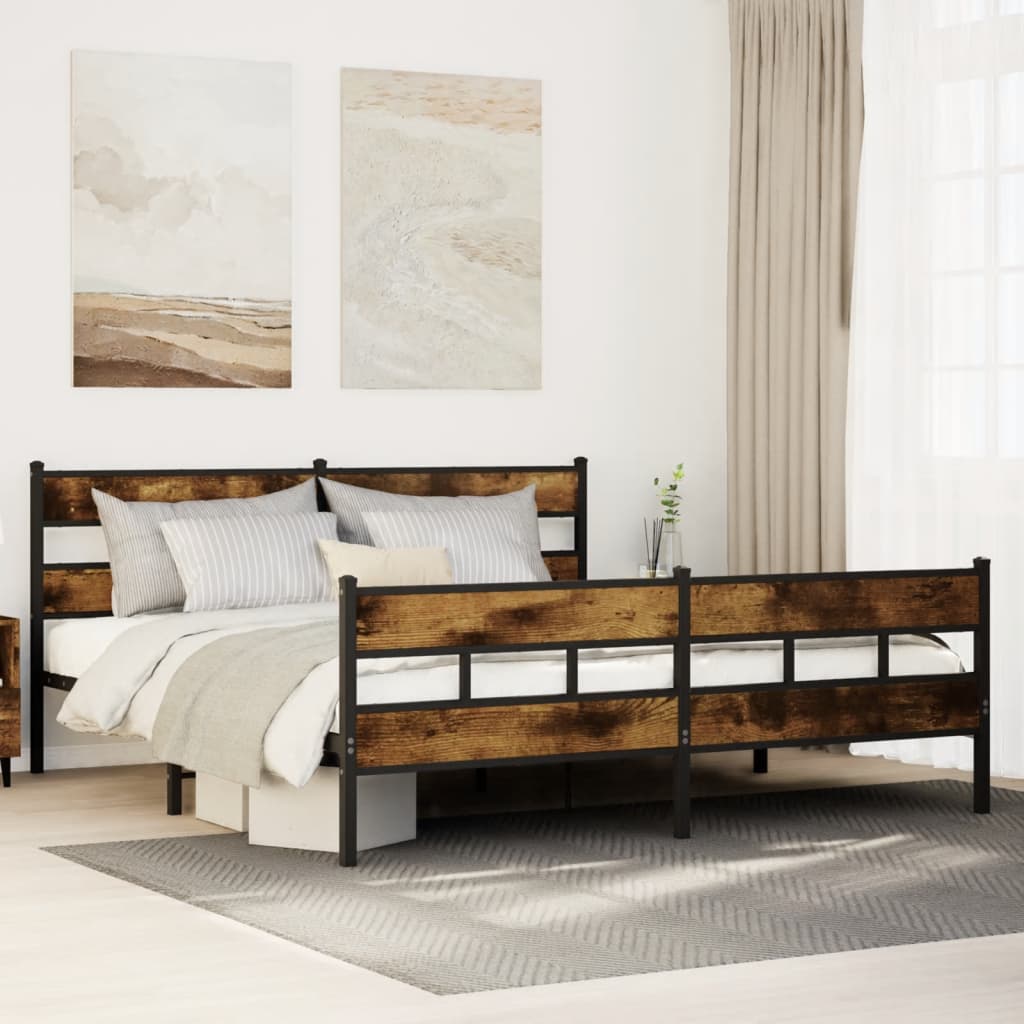 Sengeramme i metall uten madrass røkt eik 193x203 cm