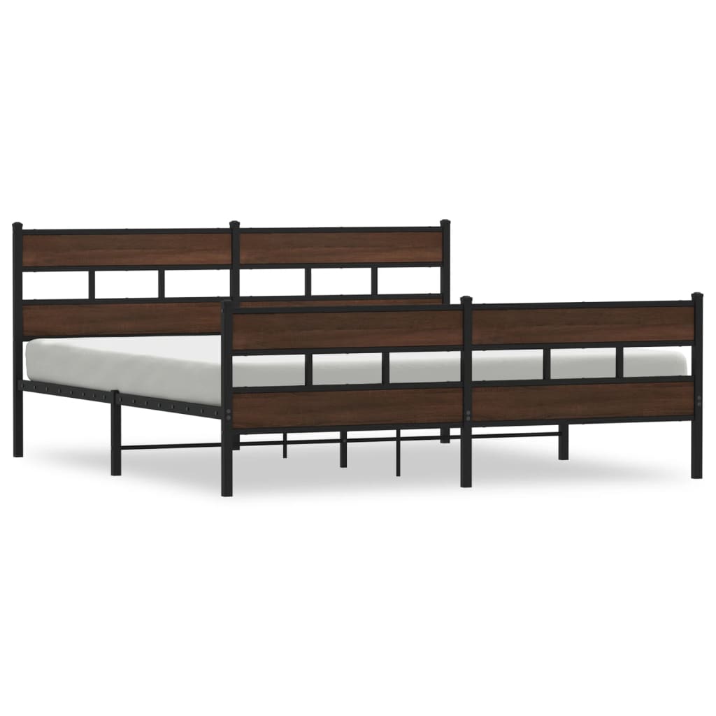 Sengeramme i metall uten madrass brun eik 183x213 cm