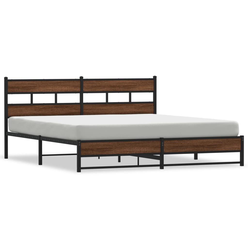 Sengeramme i metall uten madrass brun eik 183x213 cm