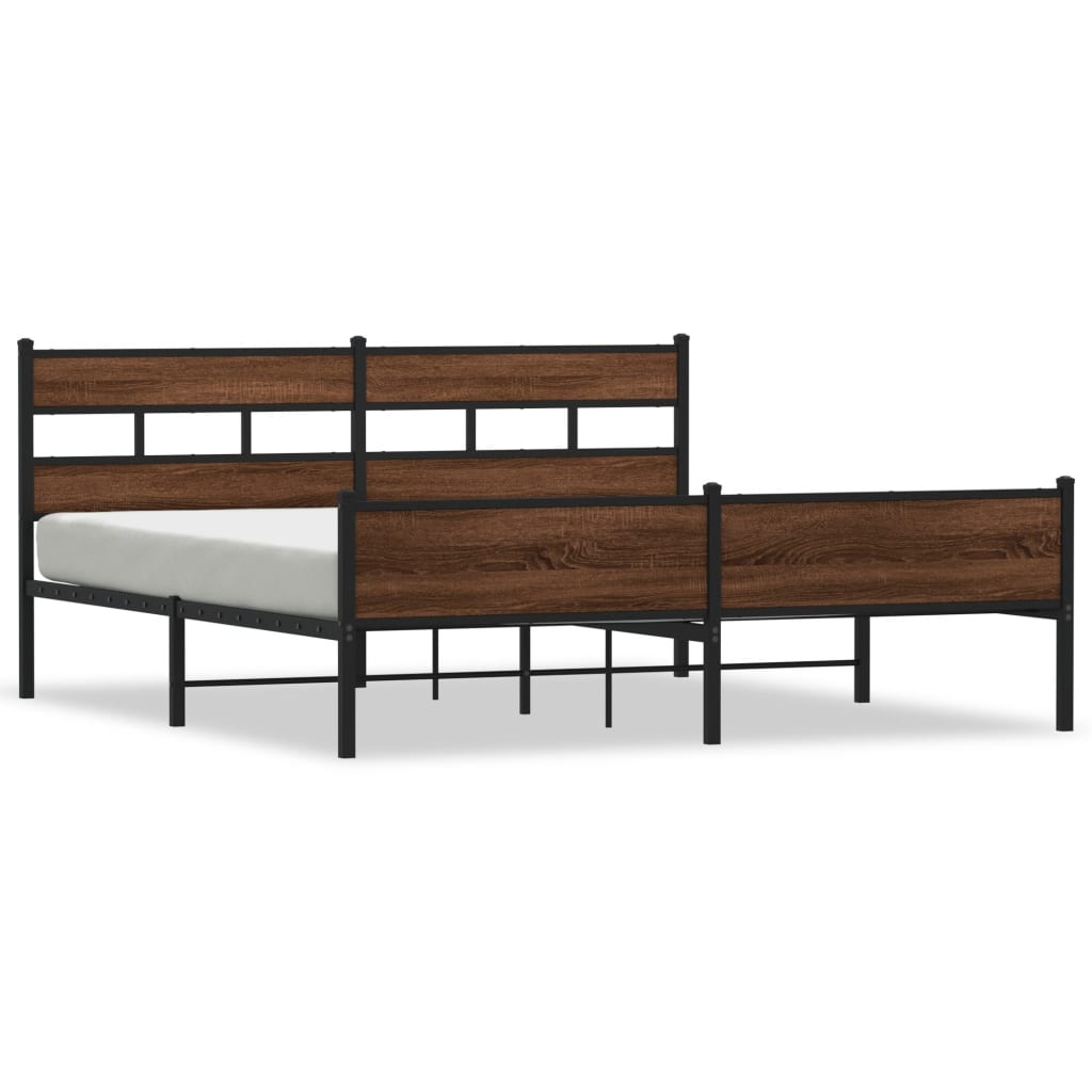 Sengeramme i metall uten madrass brun eik 183x213 cm