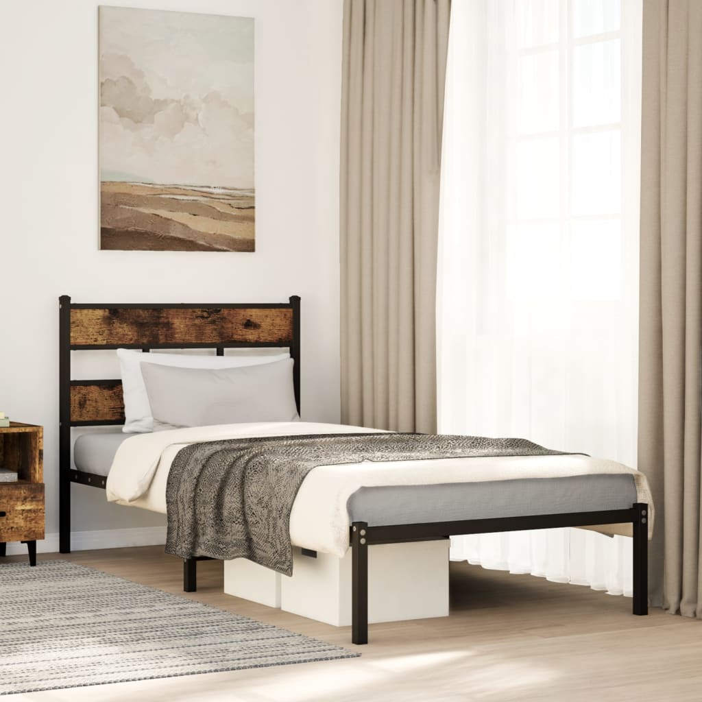 Sengeramme i metall uten madrass røkt eik 107x203 cm