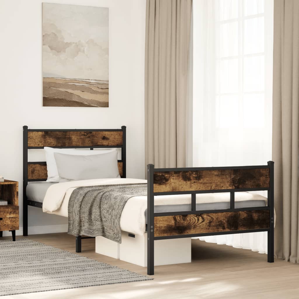 Sengeramme i metall uten madrass røkt eik 100x190 cm