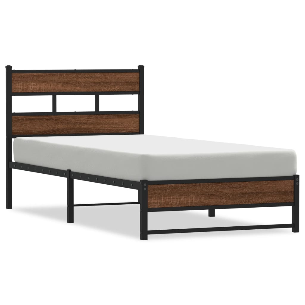 Sengeramme i metall uten madrass brun eik 100x190 cm