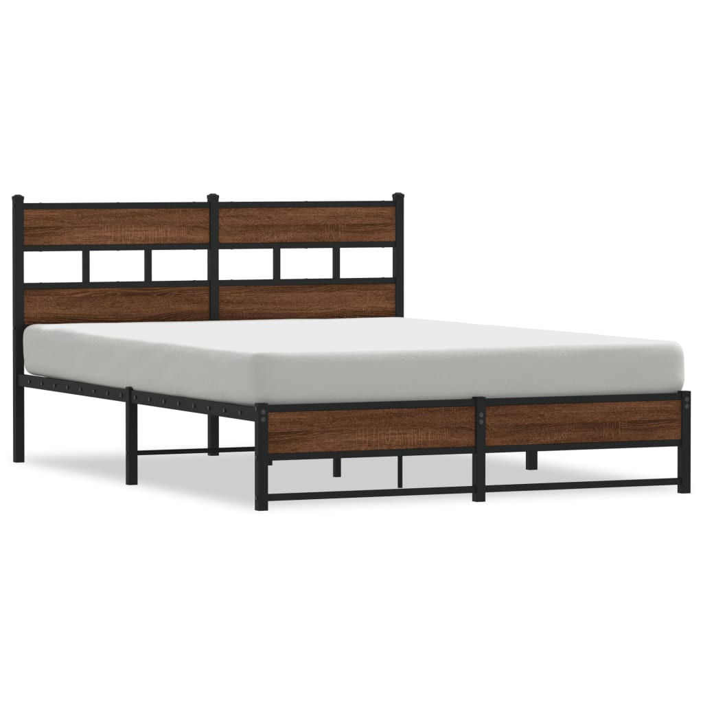 Sengeramme i metall uten madrass brun eik 140x190 cm