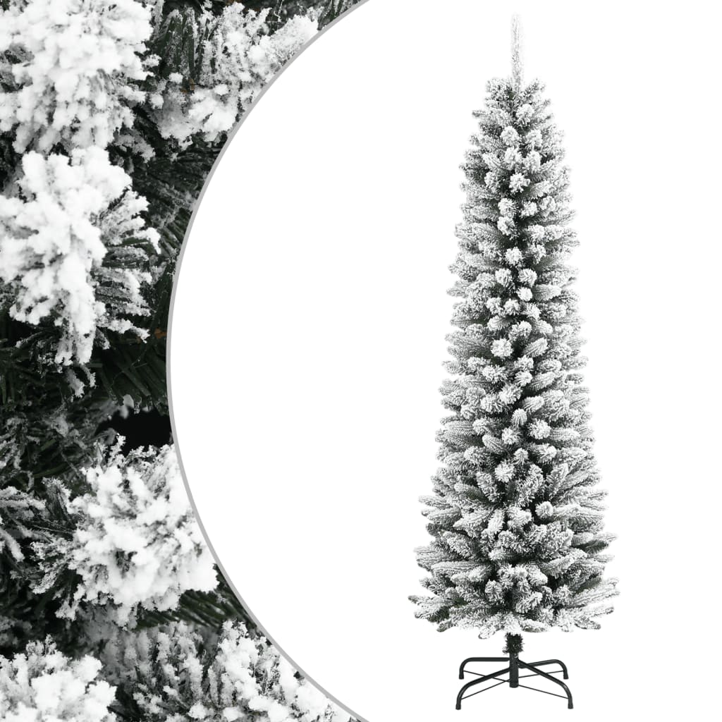 Slankt kunstig juletre med flokket snø 240 cm PVC og PE