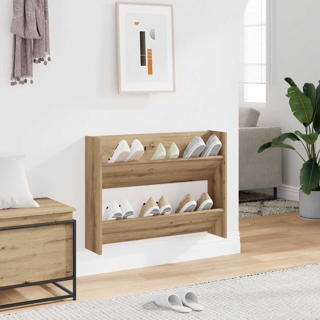Veggmontert skohylle artisan eik 80x18x60 cm konstruert tre