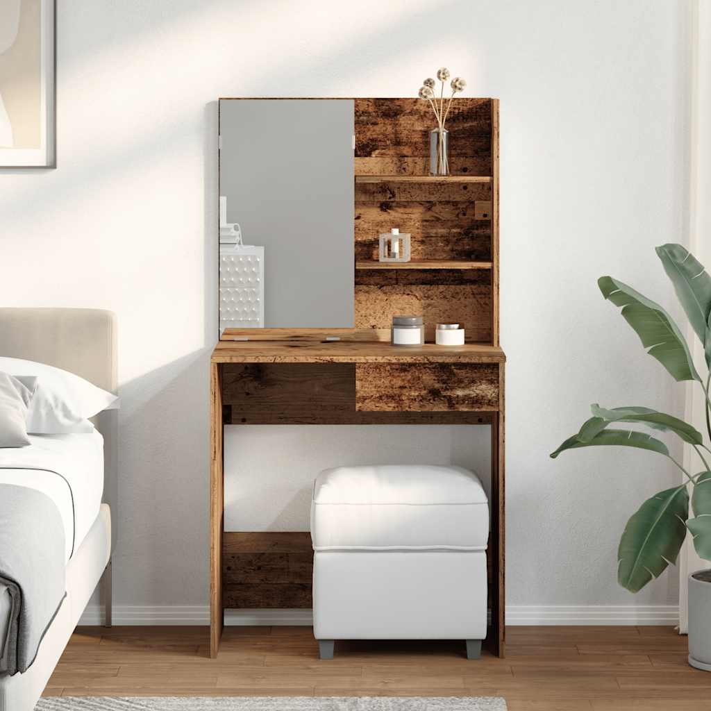 Sminkebord med speil gammelt tre 74,5x40x141 cm