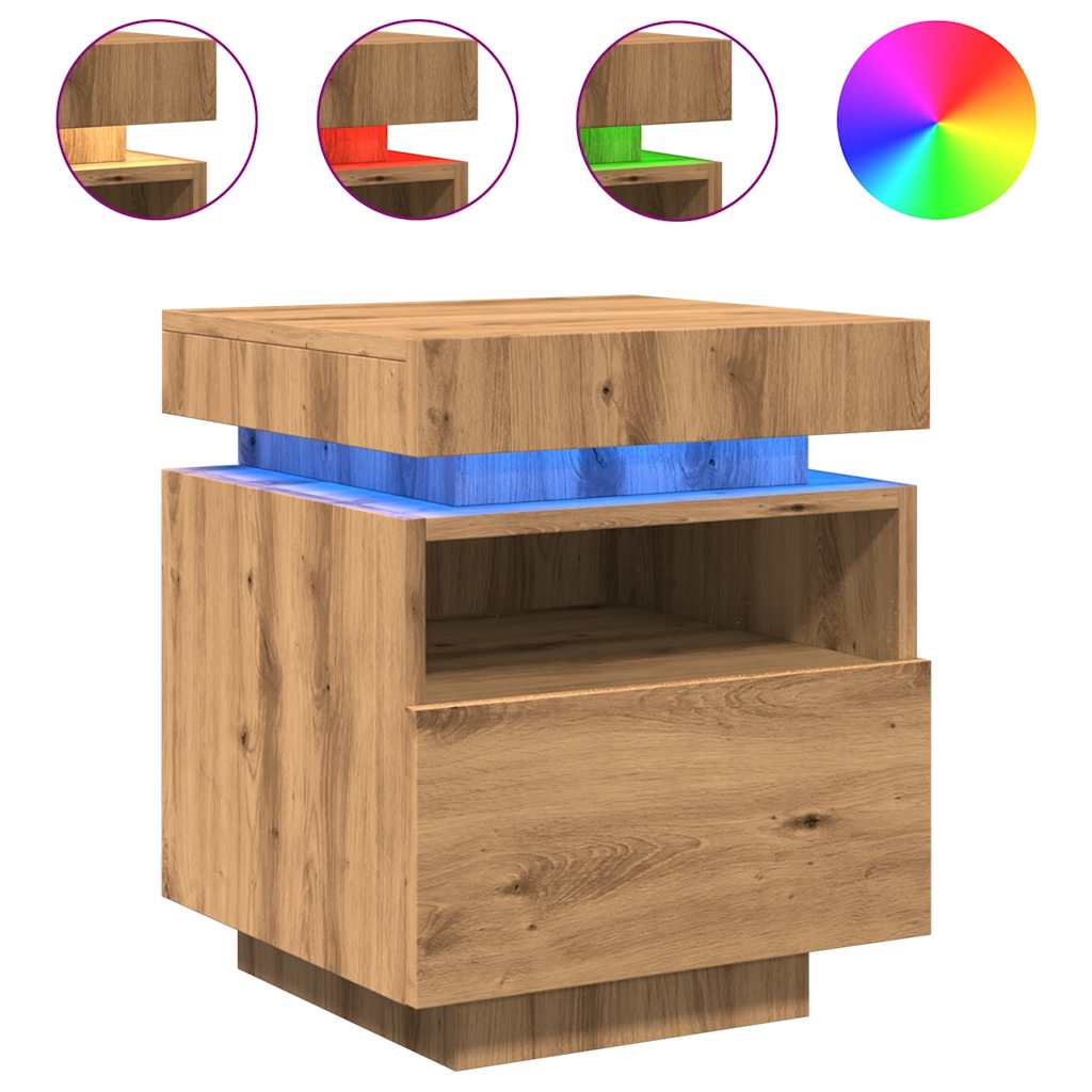 Nattbord med LED artisan eik 40x39x48,5 cm