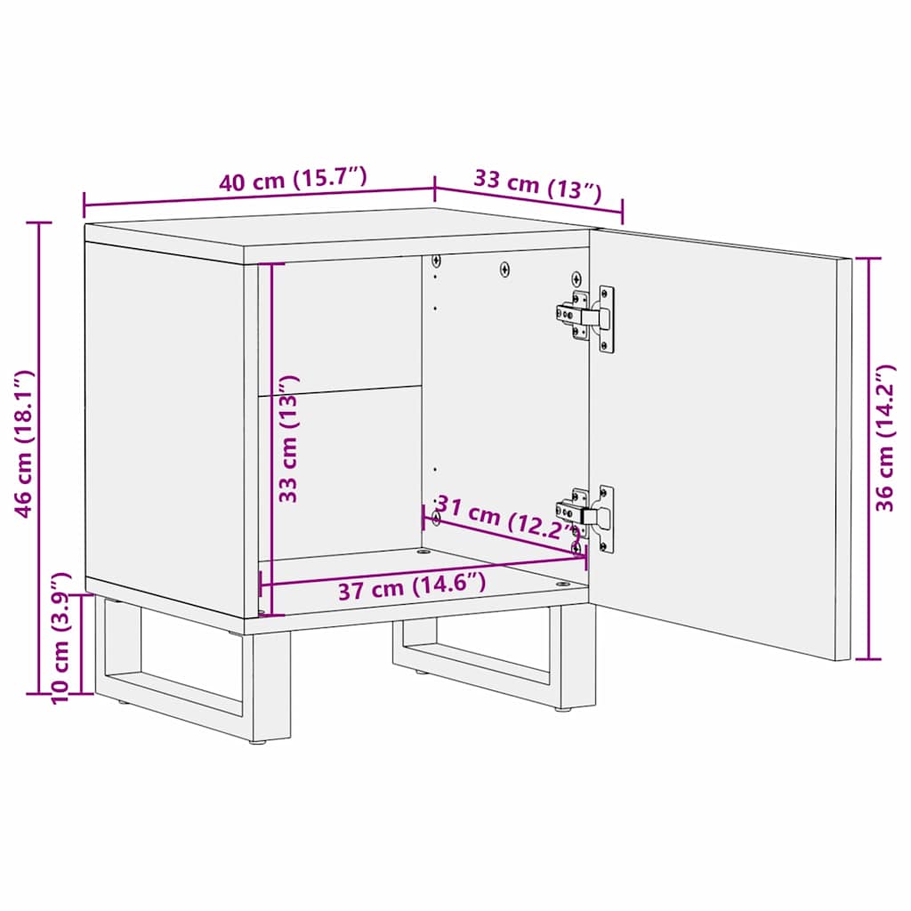 Nattbord Naturlig 40 x 33 x 46 cm heltre mango