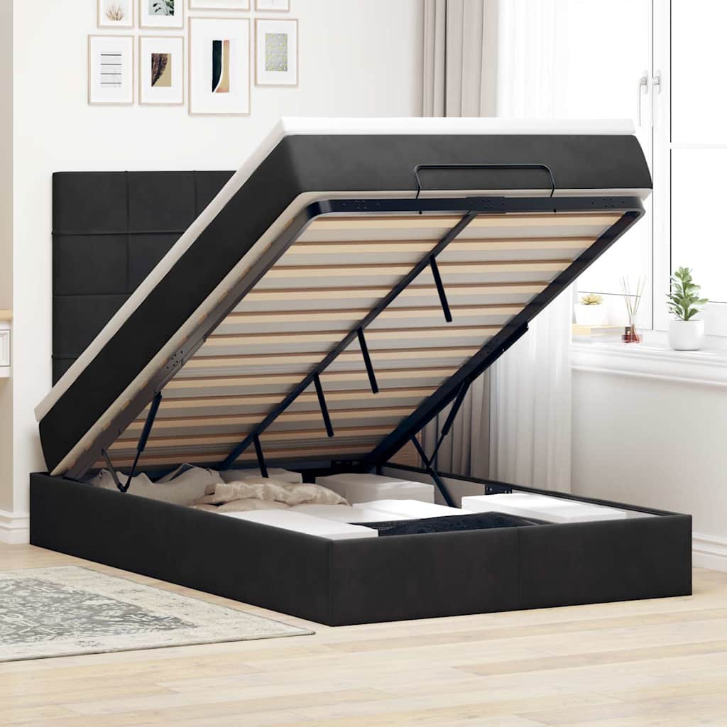 Ottoman sengeramme med madrasser svart 120x200cm fløyel