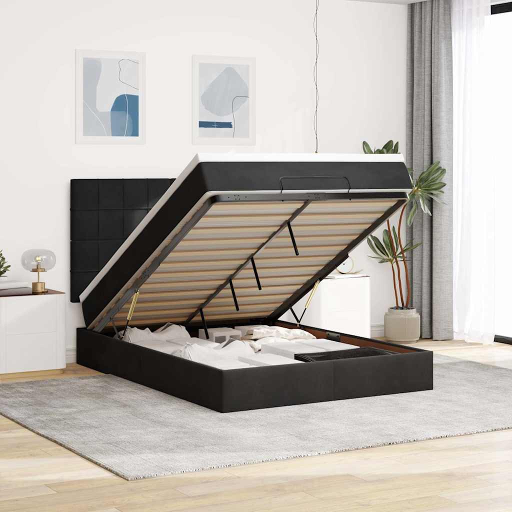 Ottoman sengeramme med madrasser svart 140x190cm fløyel