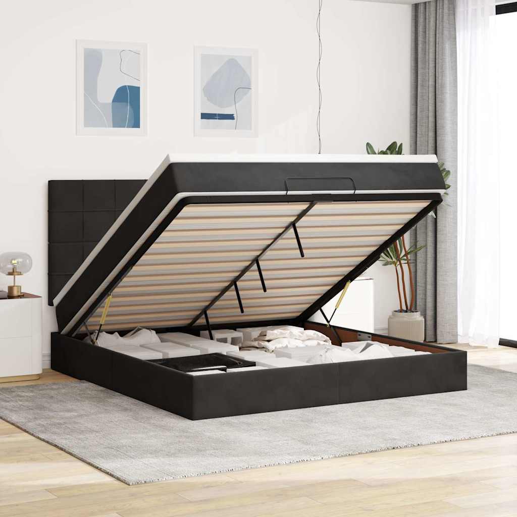 Ottoman sengeramme med madrasser svart 160x200cm fløyel