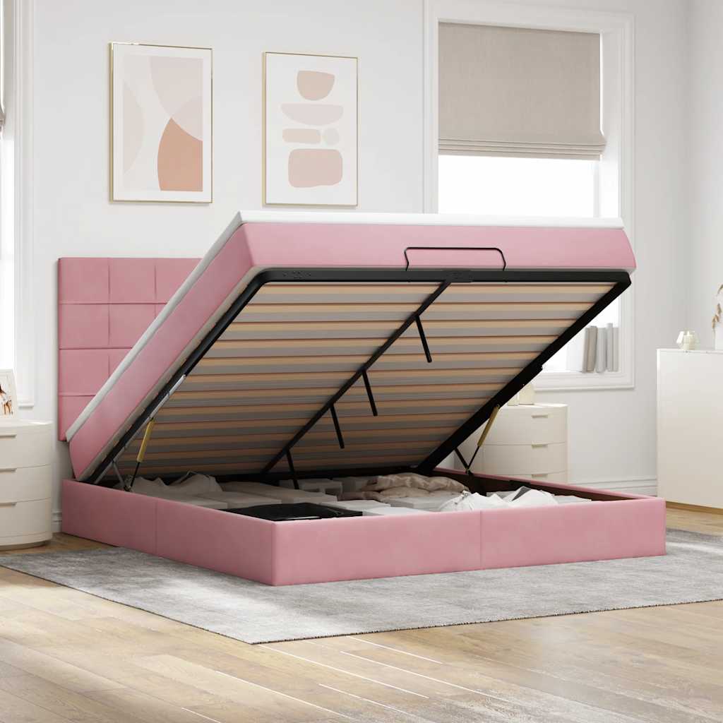 Ottoman sengeramme med madrasser rosa 160x200cm fløyel