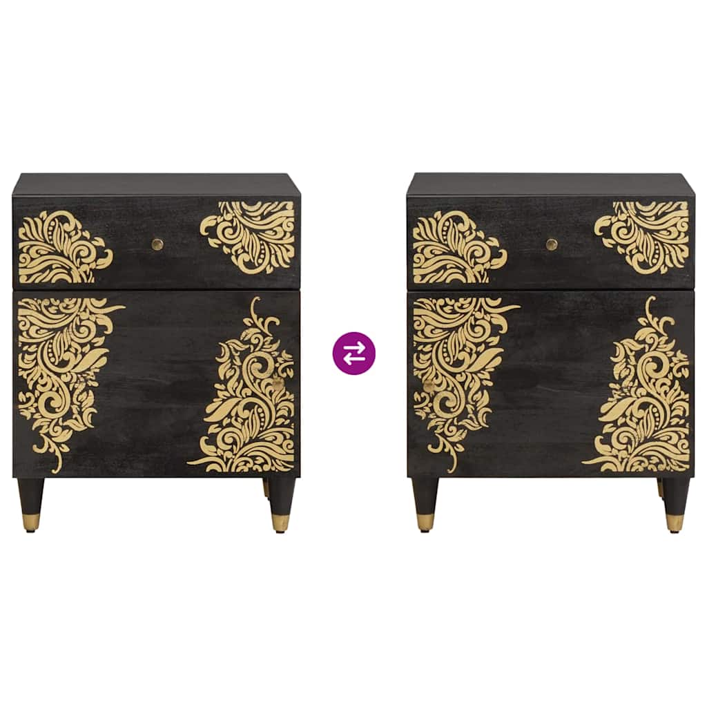 Nattbord med dør Svart 50 x 33 x 60 cm Massiv mango tre