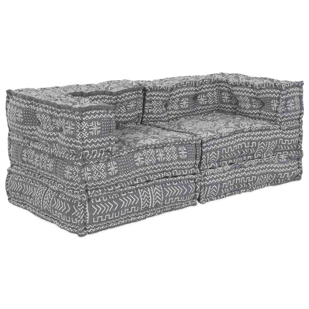 2-seters modulær pouffe-sofa i lysegrått stoff