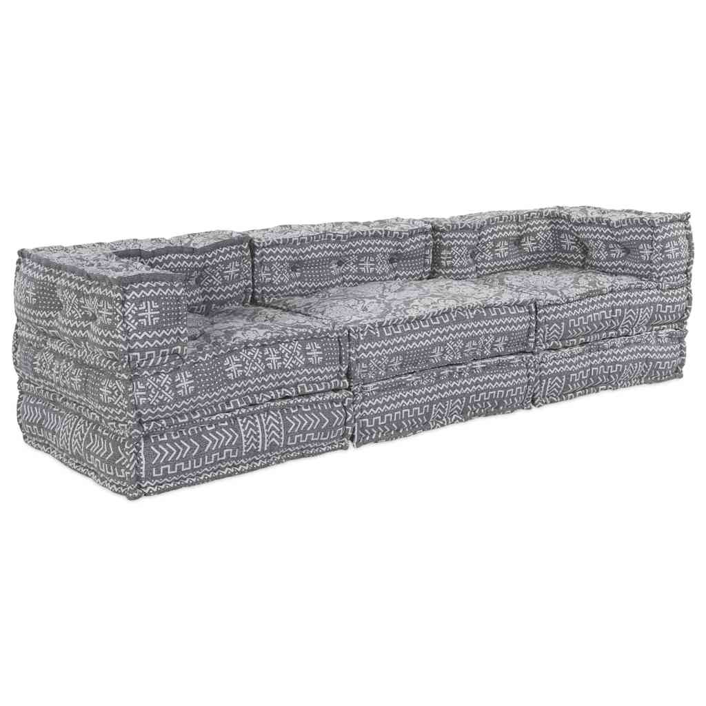 3-seters modulær pouff-sofa som kan bli seng - lys grått stoff