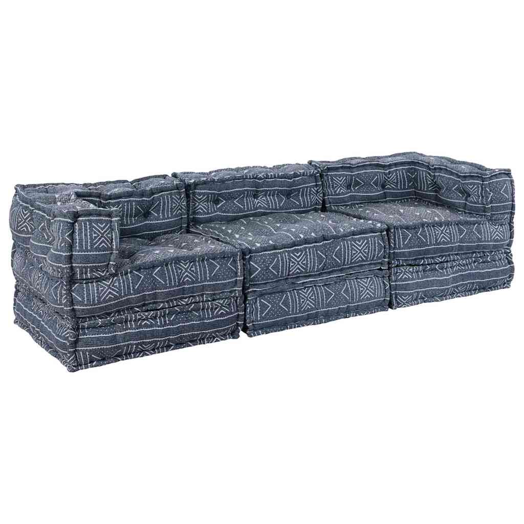 3-seters modulær pouff-sofa i konvertibel indigo-stoff