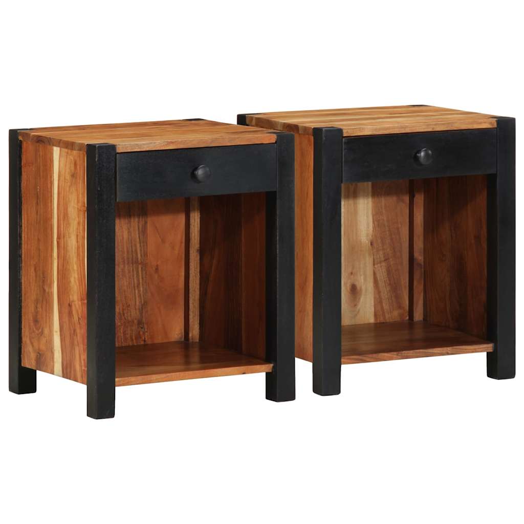Nattbordskap med skuff 2 pcs Brun 40 x 35 x 50 cm heltre akasie