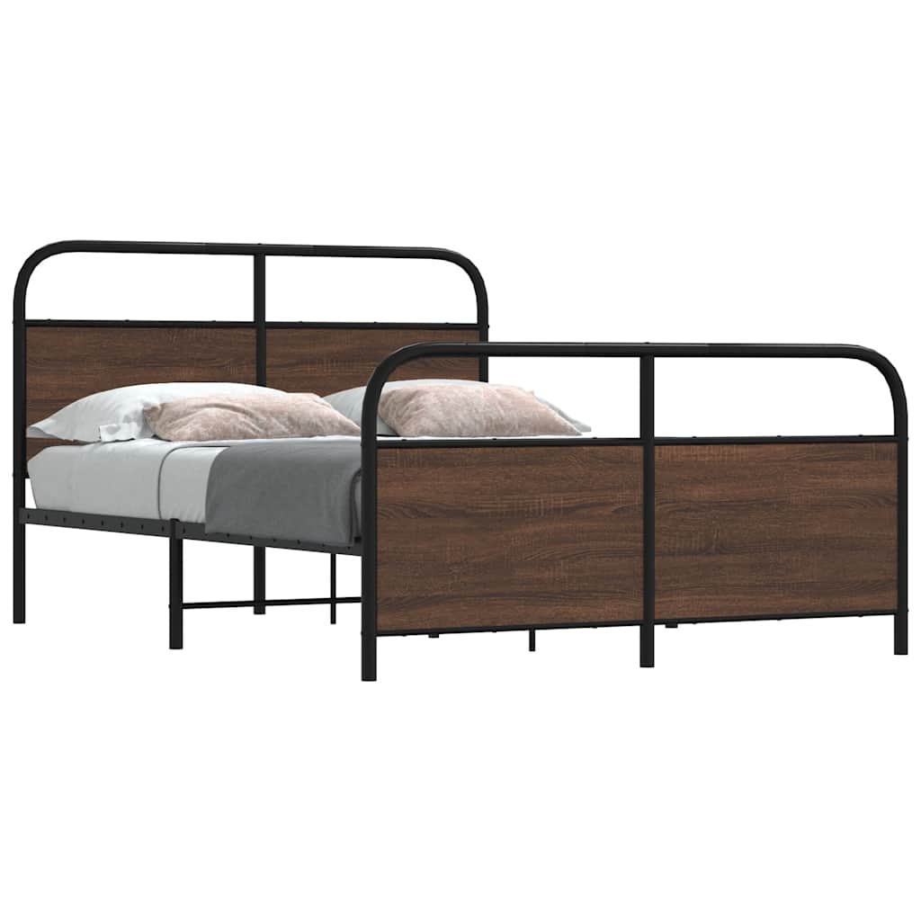 Sengeramme i metall uten madrass brun eik 137x190 cm