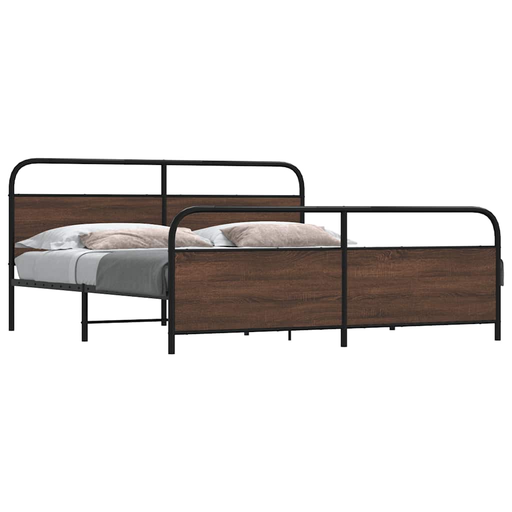 Sengeramme i metall uten madrass brun eik 193x203 cm
