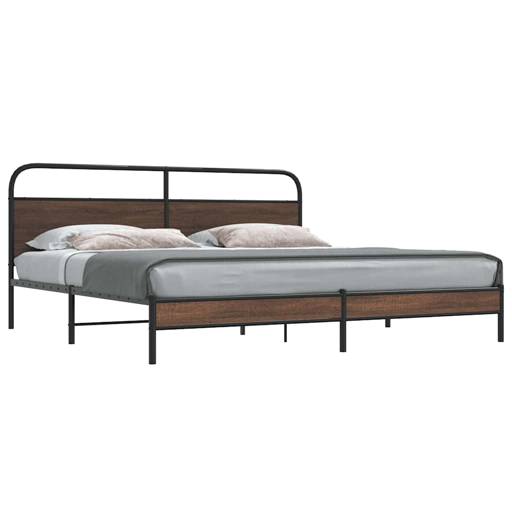 Sengeramme i metall uten madrass brun eik 193x203 cm
