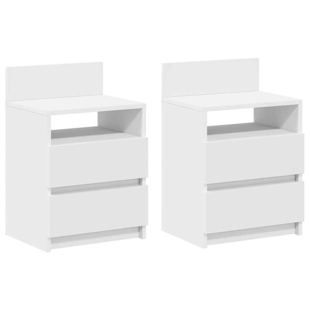 Nattbord 2 stk med 2 skuffer hvit 40x33x60 cm