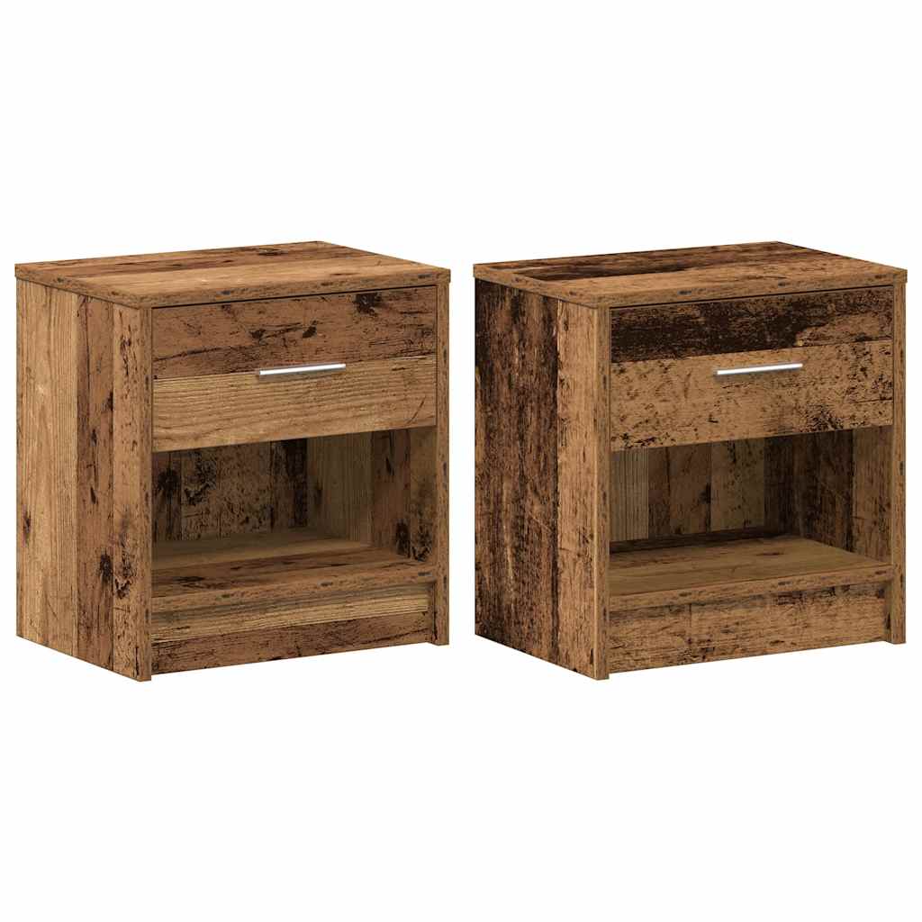 Nattbord 2 stk med skuff gammelt tre 39x28x41 cm