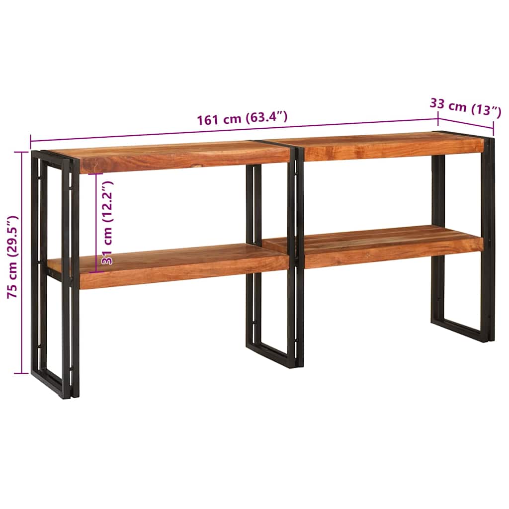Konsollbord med hylle Brun 160 x 33 x 75 cm heltre akasie