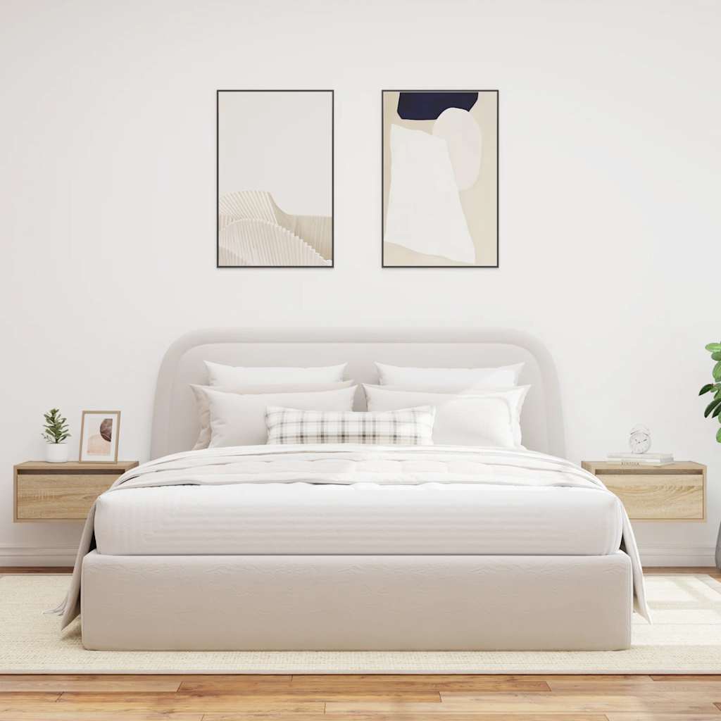 Vegghengte nattbord med LED-lys 2 stk sonoma eik