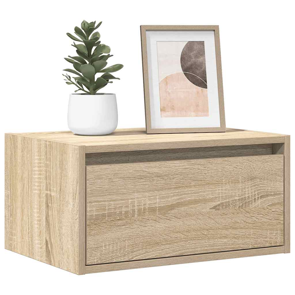 Vegghengte nattbord med LED-lys 2 stk sonoma eik