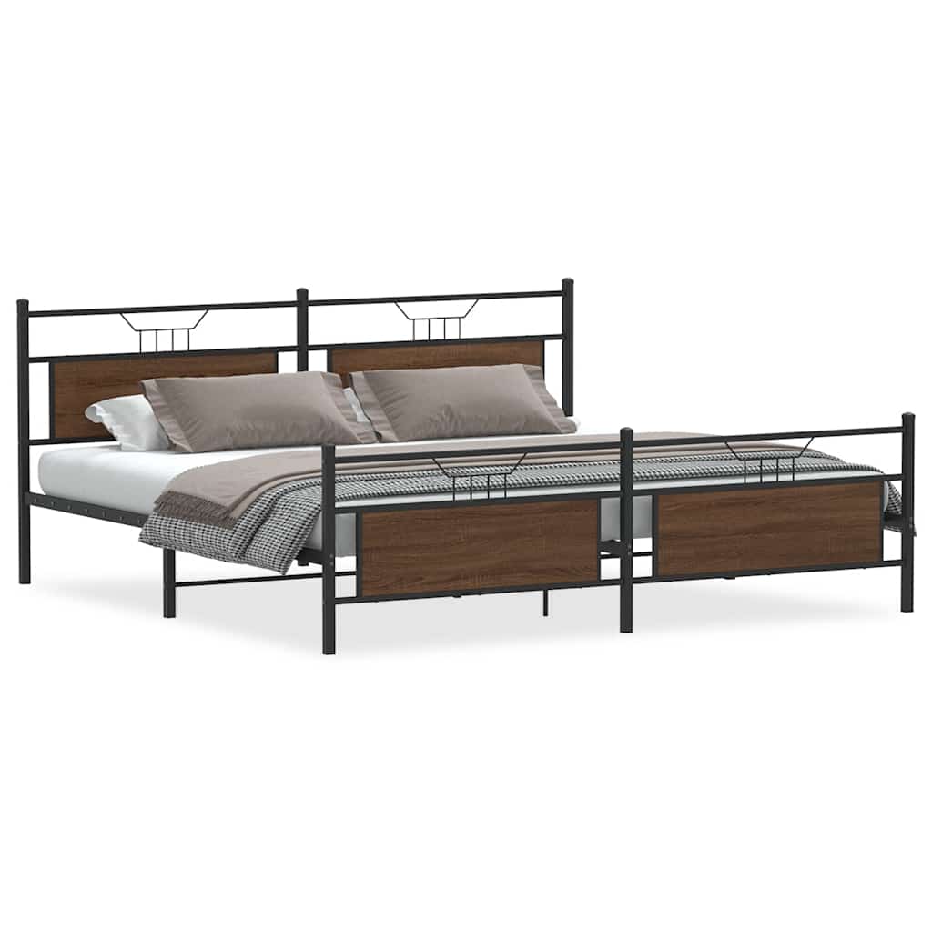 Sengeramme i metall uten madrass brun eik 200x200 cm