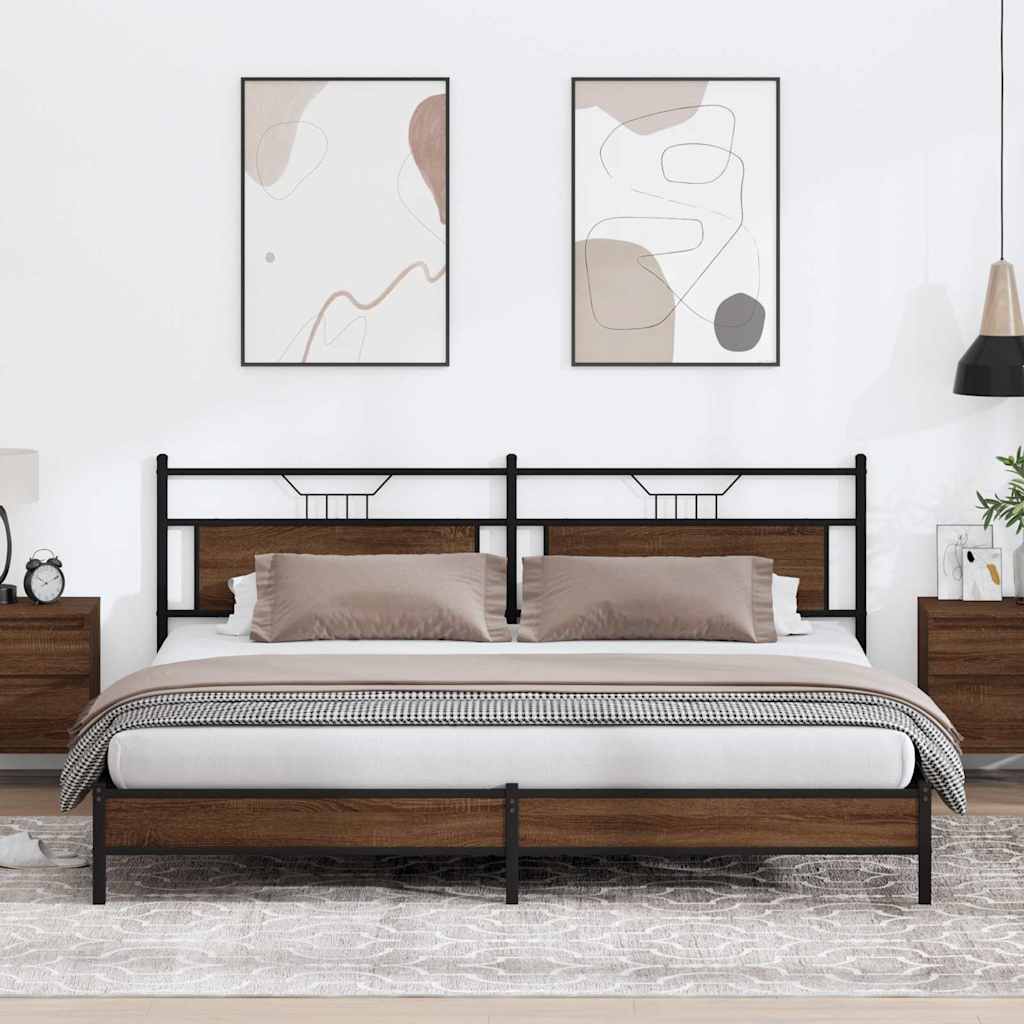 Sengeramme i metall uten madrass brun eik 193x203 cm