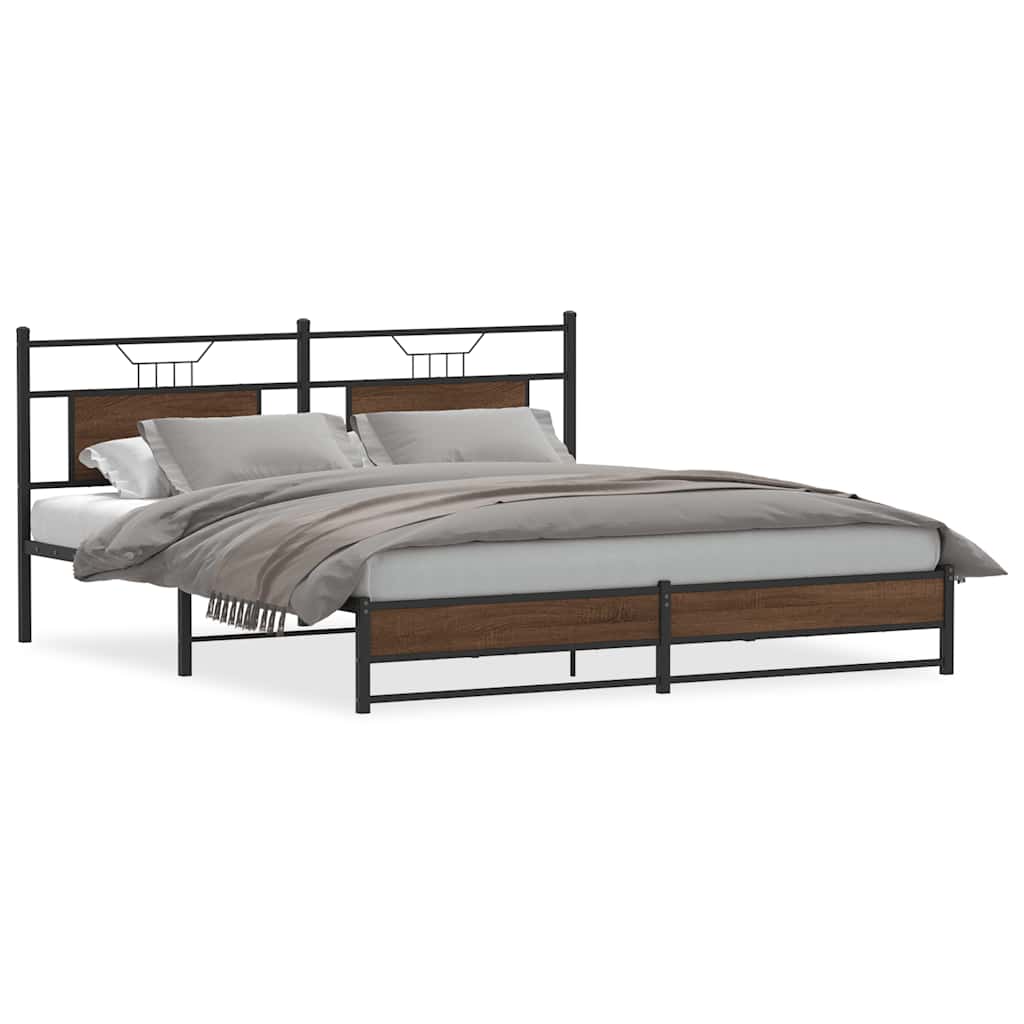 Sengeramme i metall uten madrass brun eik 183x213 cm