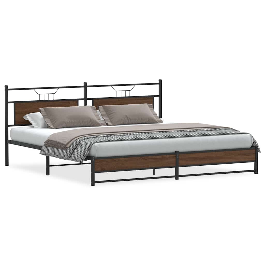 Sengeramme i metall uten madrass brun eik 193x203 cm