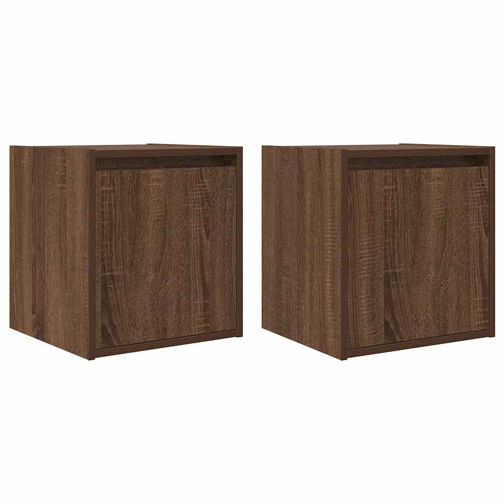 Veggmonterte nattbord 2 stk brun eik 38x34x40 cm