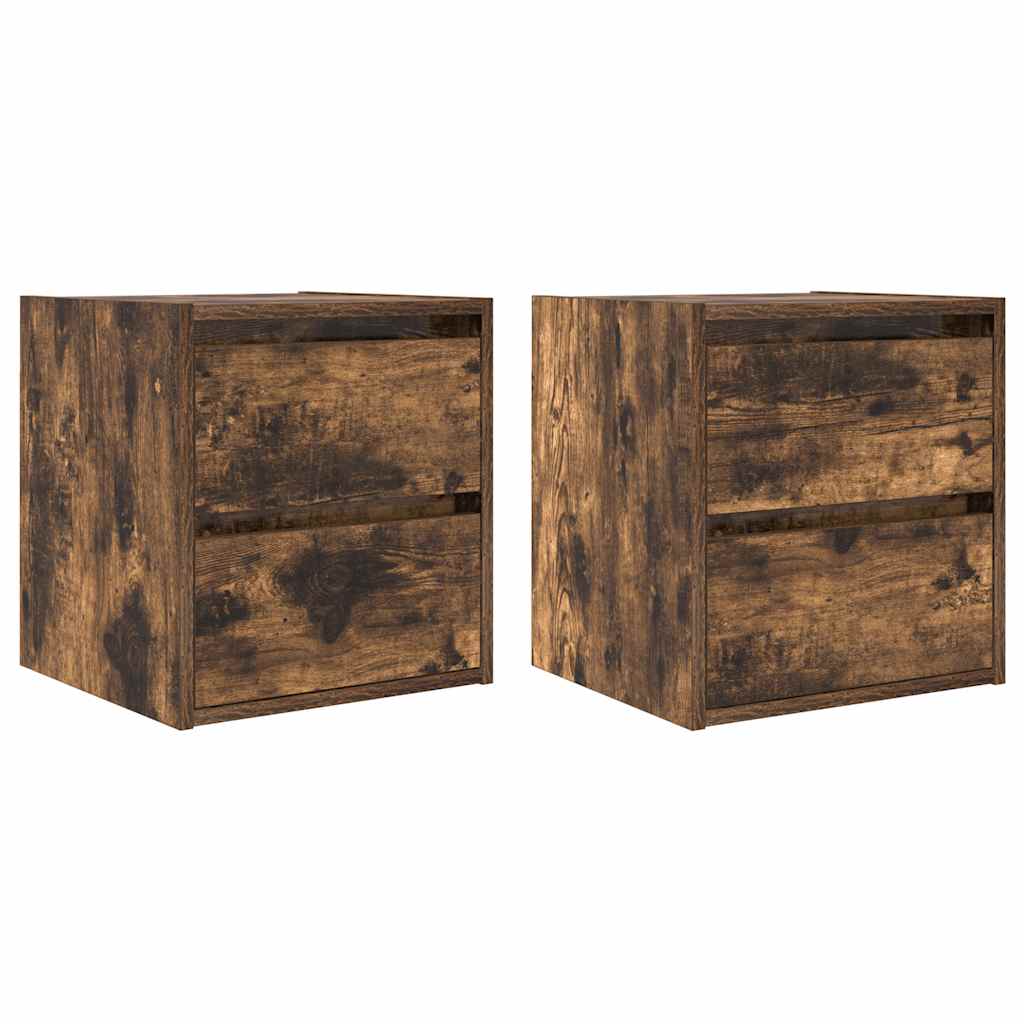 Veggmonterte nattbord 2 stk røkt eik 38x34x40 cm