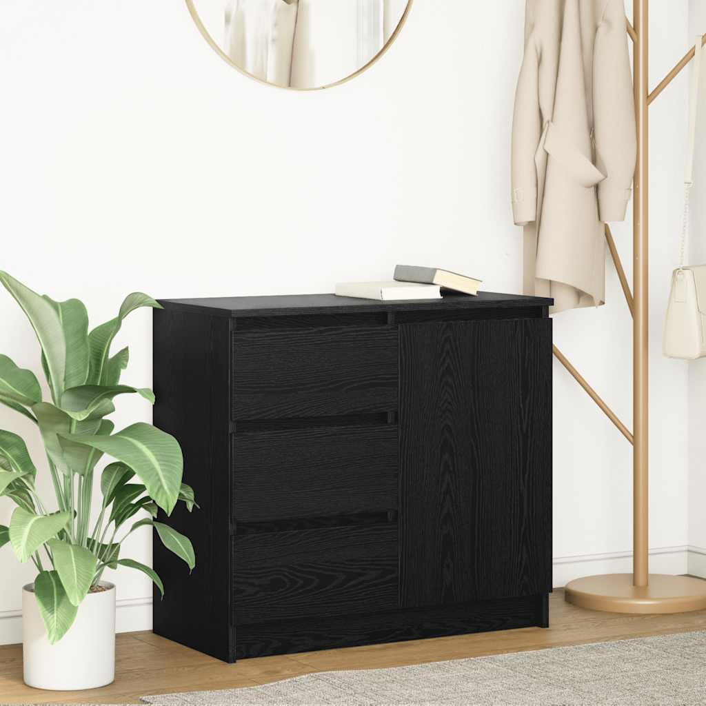 Skjenk med skuff svart eik 71x35x65 cm konstruert tre