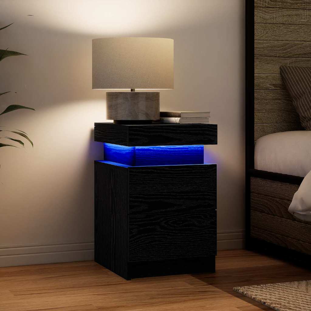 Nattbord med 2 pcs Svart eik 35 x 39 x 55 cm Konstruert tre