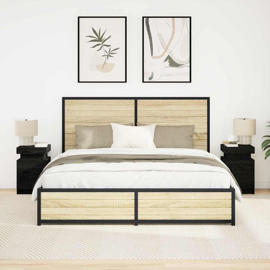 Nattbord med 2 pcs Svart eik 35 x 39 x 55 cm Konstruert tre