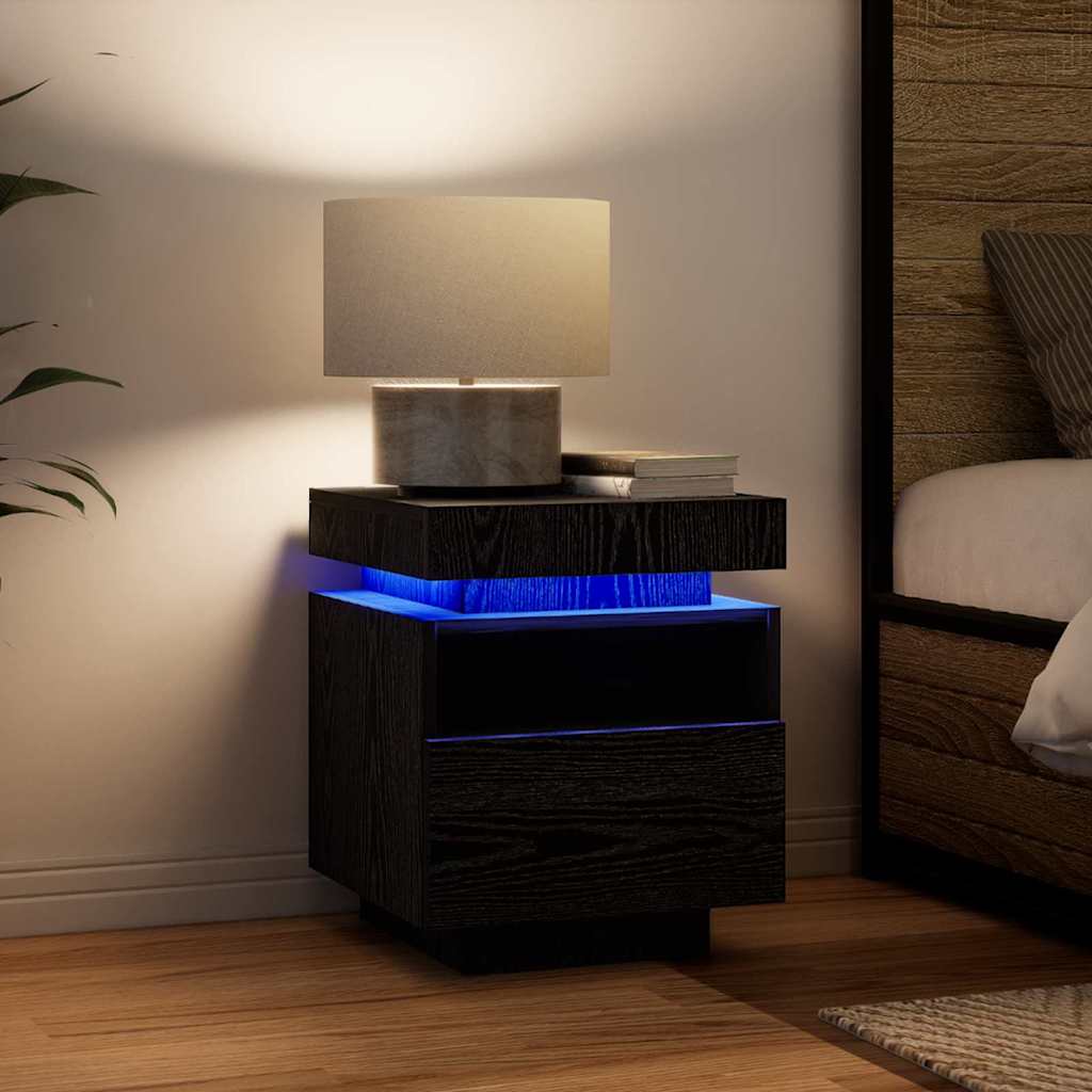 Nattbord med skuff Svart eik 40 x 39 x 48.5 cm Konstruert tre