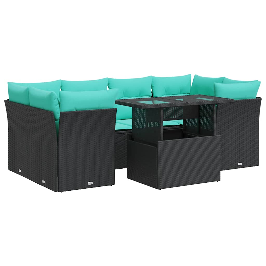 Hagesofaer med puter 7 deler svart polyrotting akasie