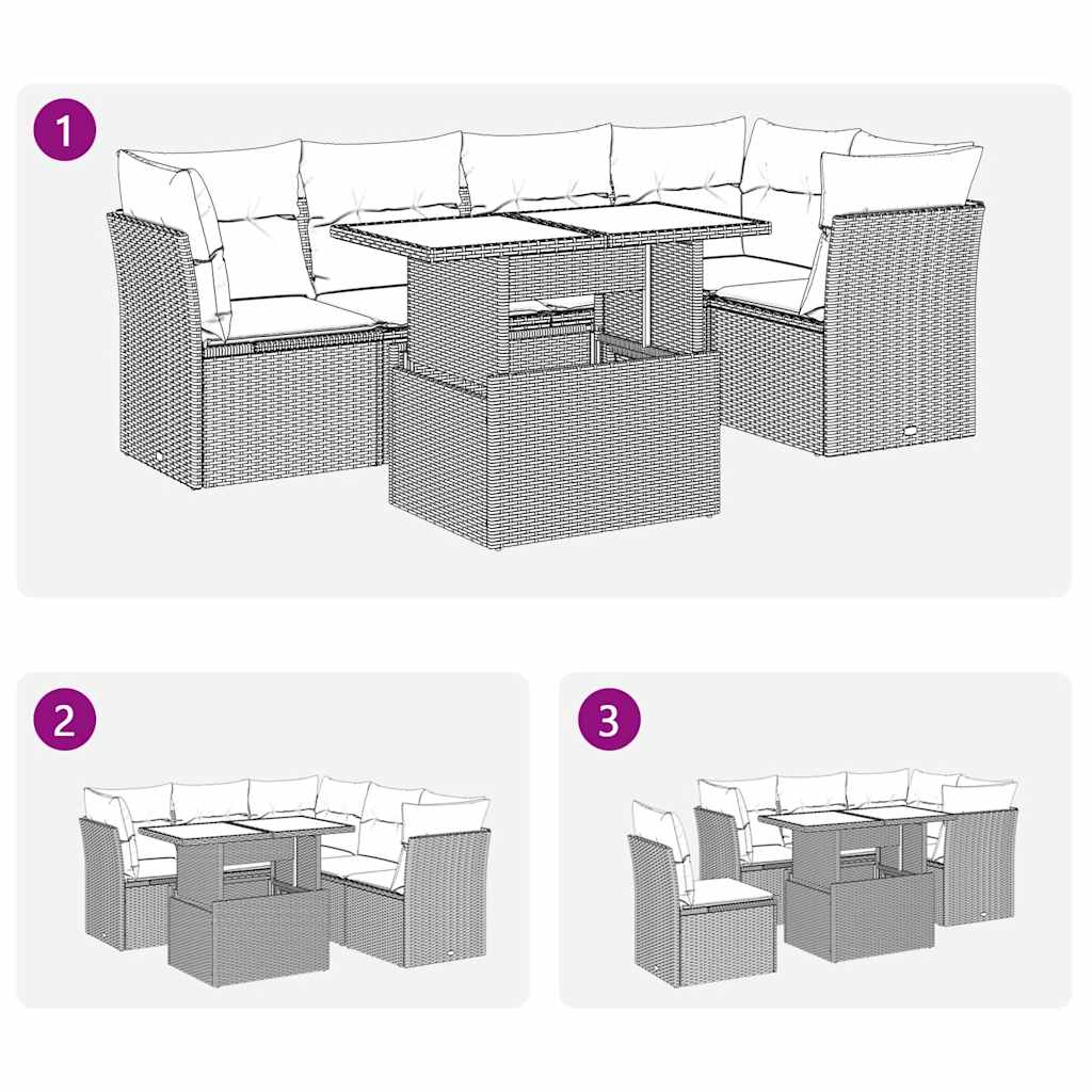 Hagesofaer med puter 6 deler svart polyrotting akasie