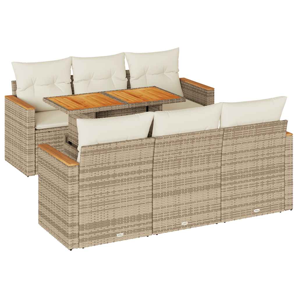 Hagesofaer med puter 7 deler beige polyrotting akasie