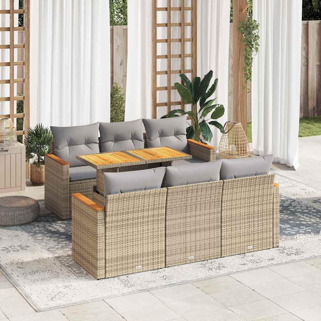 Hagesofaer med puter 7 deler beige polyrotting akasie