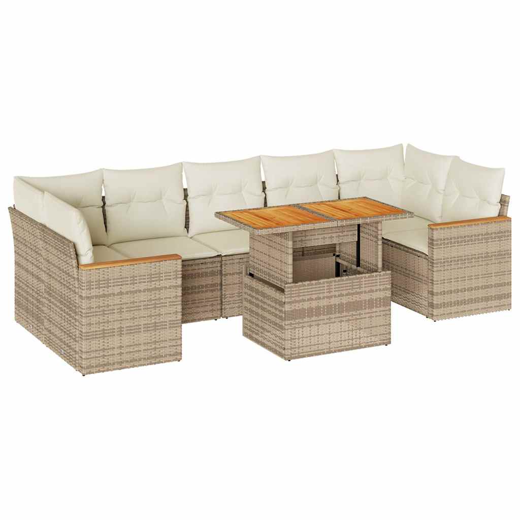 Hagesofaer med puter 8 deler beige polyrotting akasie